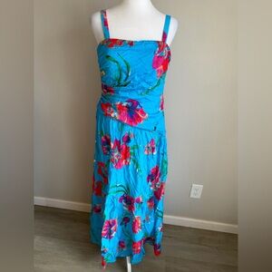 Zarr Collection Taylor Asymmetrical Drop Waist Blue Floral Maxi Dress Womens 8